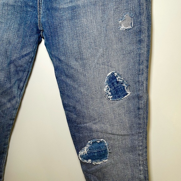 7 for all Mankind High-Rise Cropped Skinny Jeans w/ Heart Patches - Picture 5 of 6